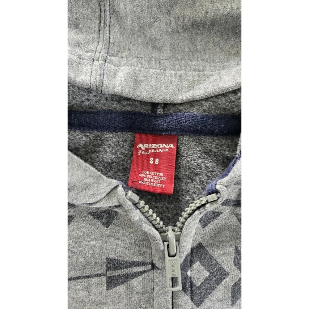 Arizona Jeans Boys Hoodie Size 8 Gray Aztec Zip Up Jacket Southwestern